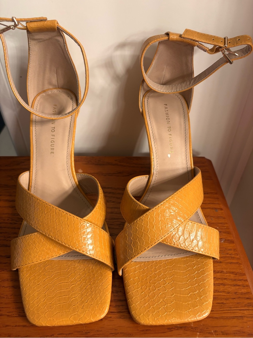 Fashion to Figure Mustard Wedge Sandals with Textured Straps